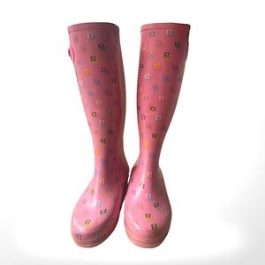 Dooney & Bourke Pink Multicolor Monogram DB Rain Boots Size 7